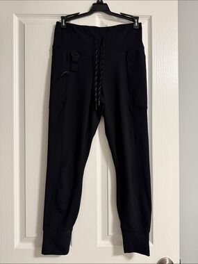 High-Waist Black Women's Jogger Leggings with Drawstring